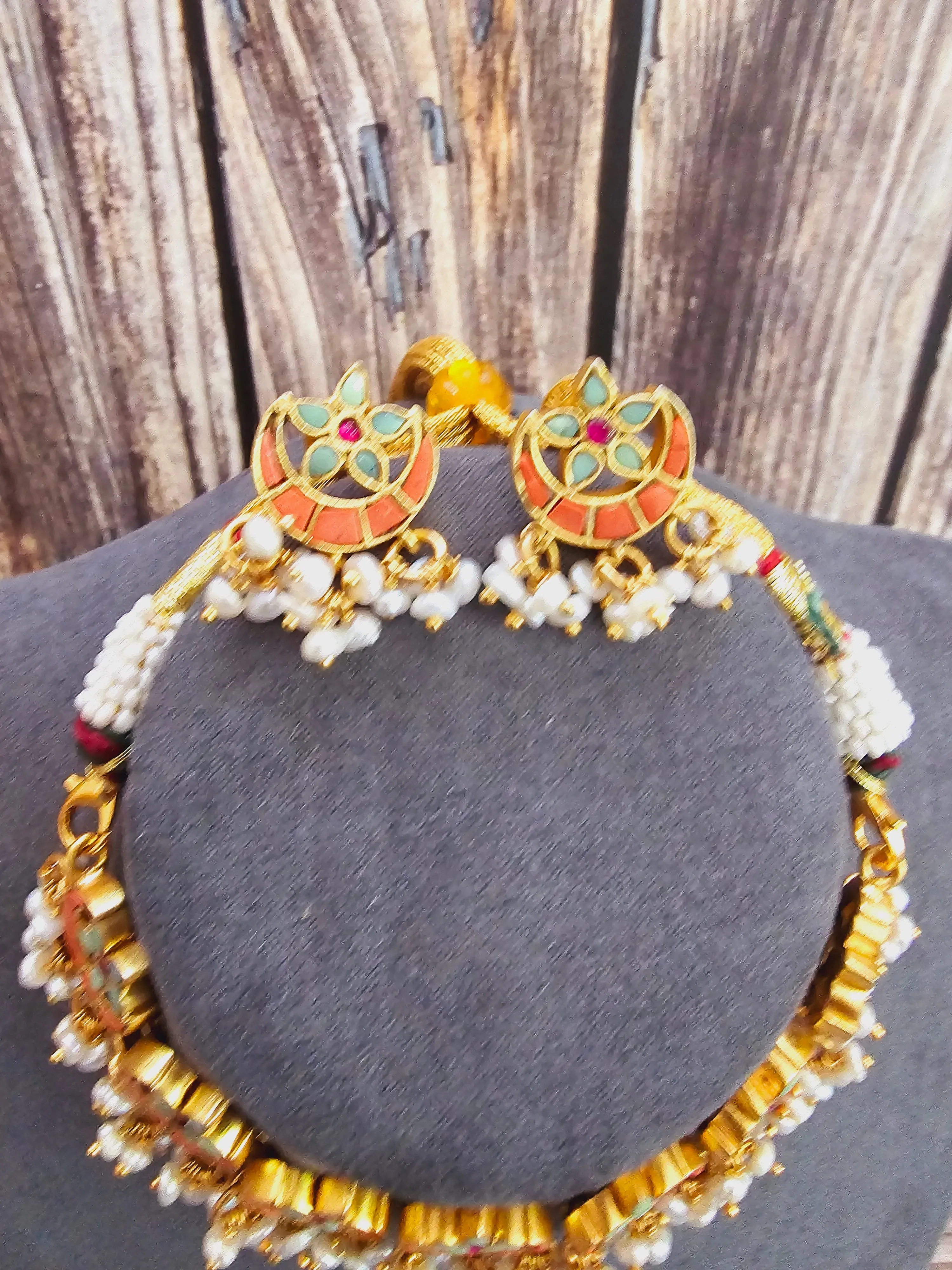 Pure 925 Silver Coral Choker Necklace and Earring Set