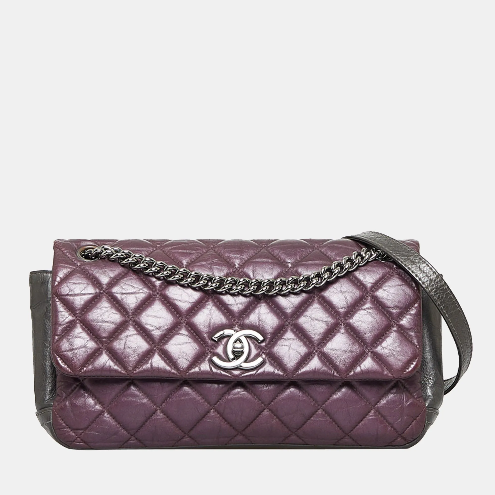 Purple Glazed Matelasse Portobello Flap Bag