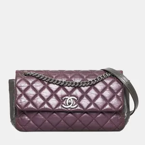 Purple Glazed Matelasse Portobello Flap Bag