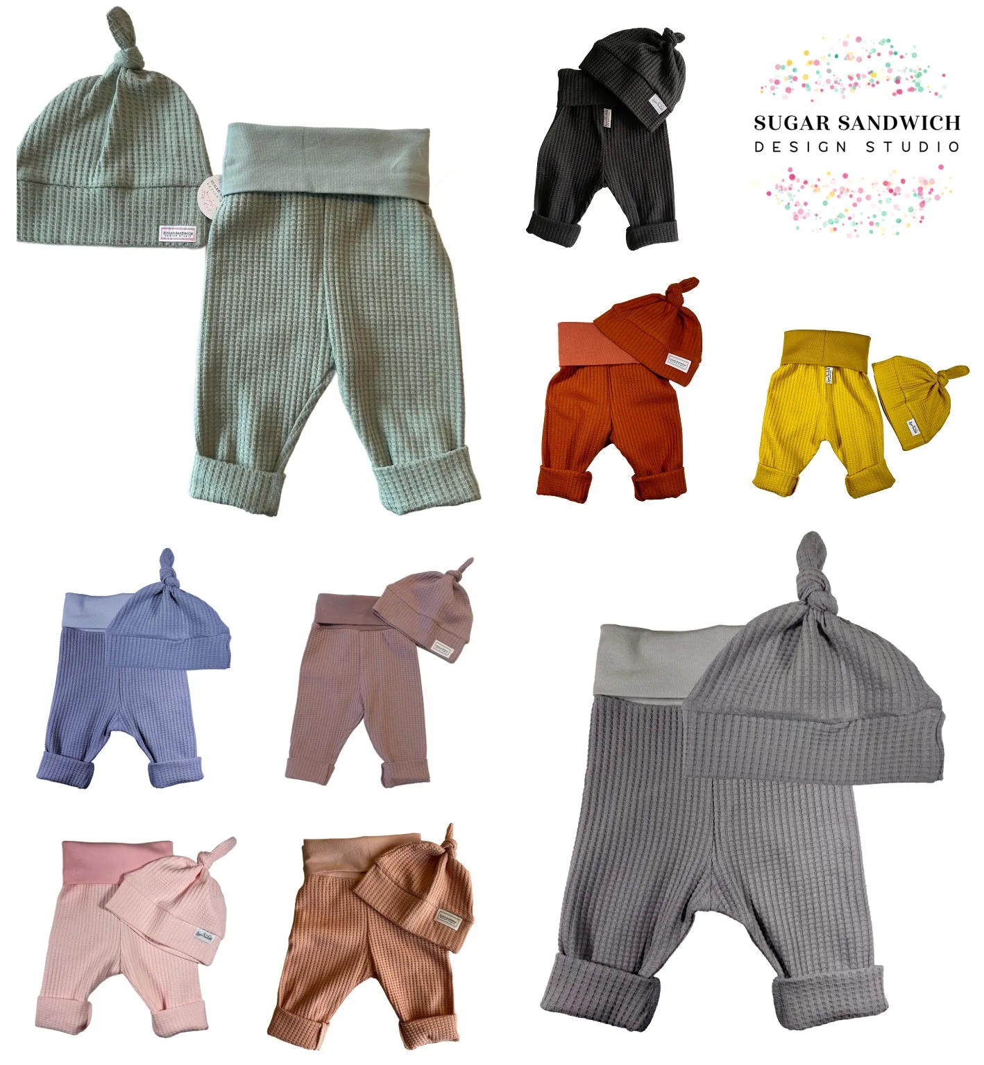 Quartz Waffle Knit Infant Lounge Set Pants & Top Knot Hat