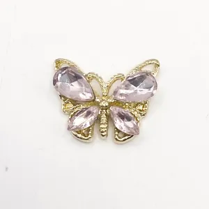 Queen - Nail Charms 10pc - #020 Gold Pink Small Crystal Butterflies