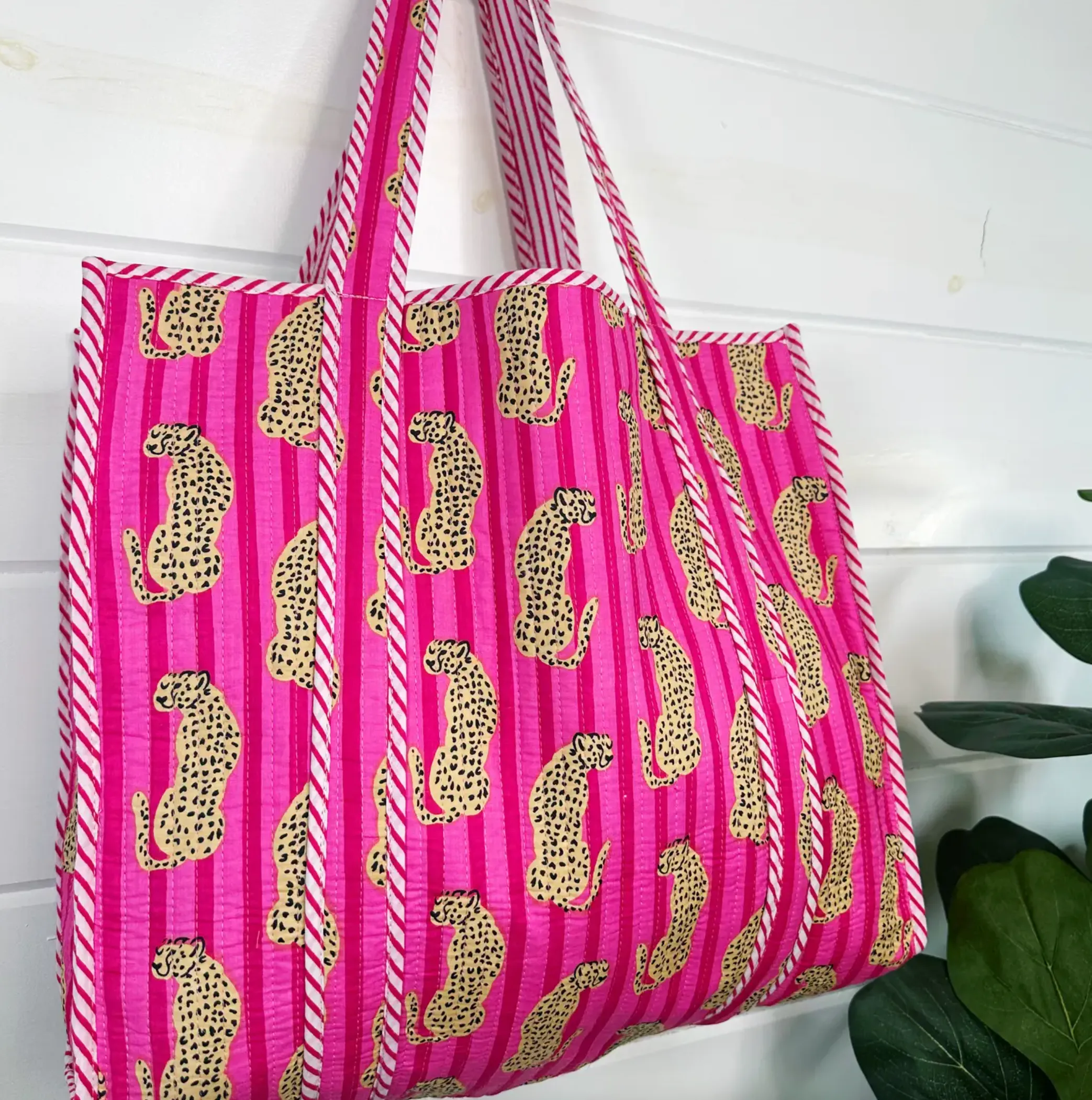 Quilted Tiger Tote | Pink Jaquar
