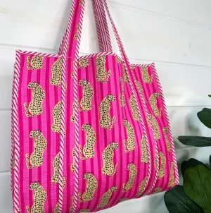Quilted Tiger Tote | Pink Jaquar
