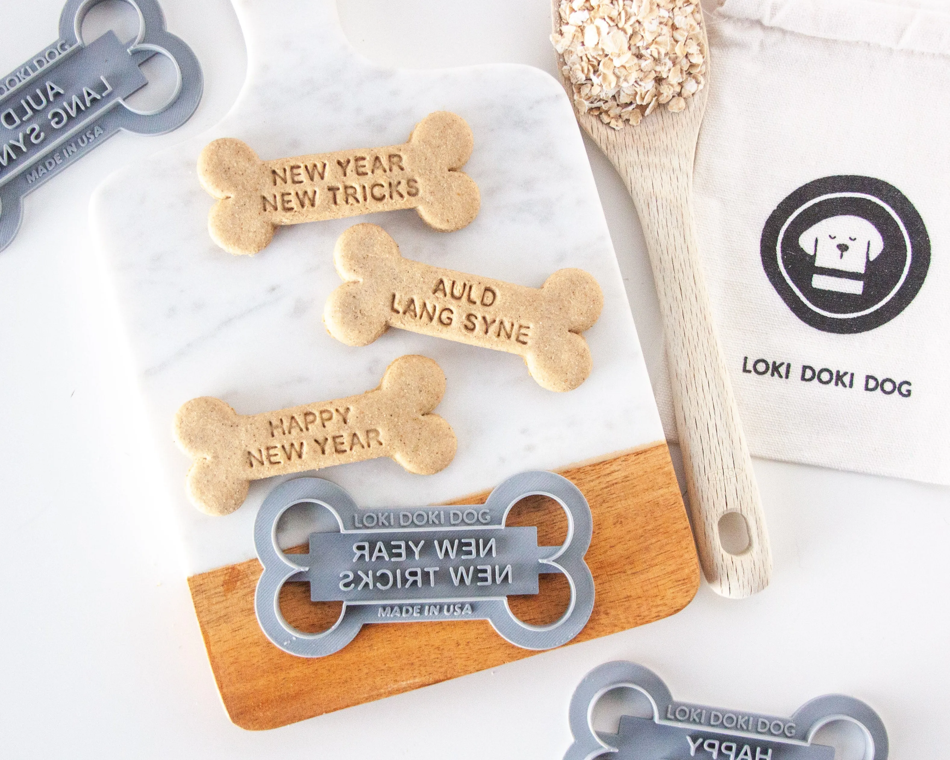 "Happy New Year" Bone Shaped Dog Biscuit Cookie Cutter (Choose from 3 sayings)