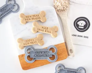 "Happy New Year" Bone Shaped Dog Biscuit Cookie Cutter (Choose from 3 sayings)