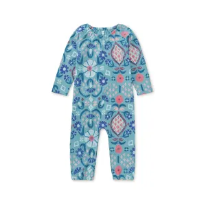 Raglan Baby Romper - Hariz Rug Floral in Seashore