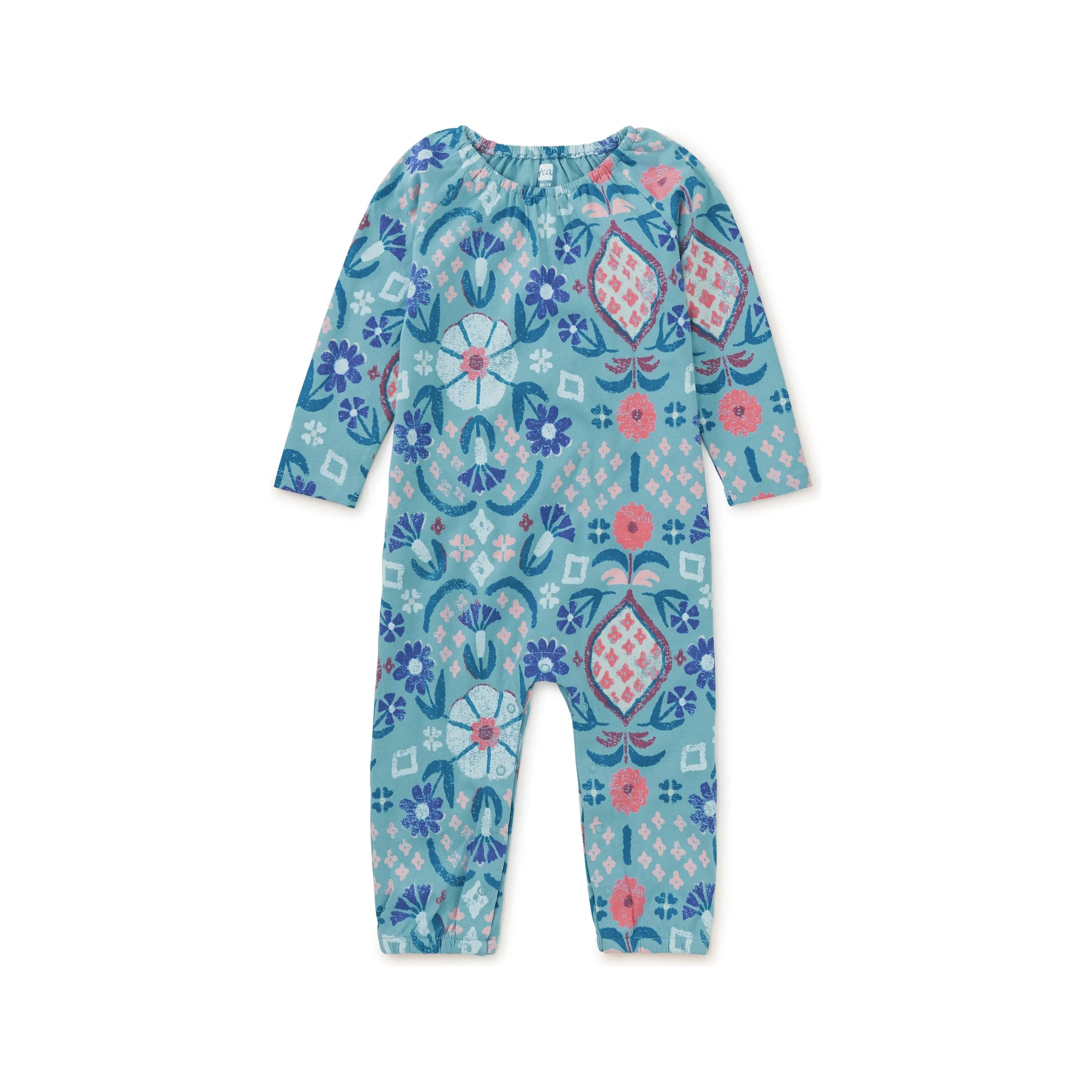 Raglan Baby Romper - Hariz Rug Floral in Seashore