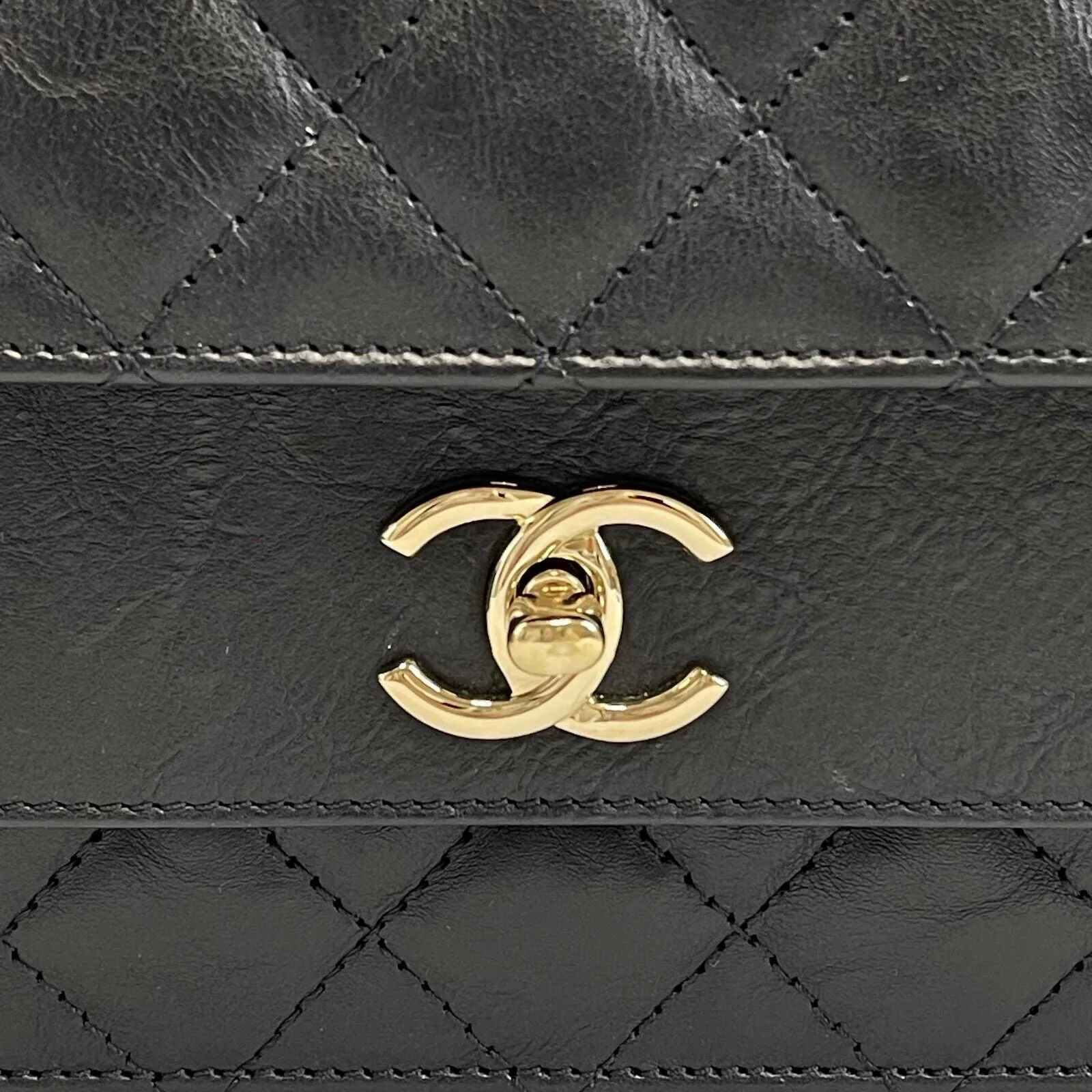 RARE Chanel Double Flap Pocket Medium CC Charm Black Handbag 2017