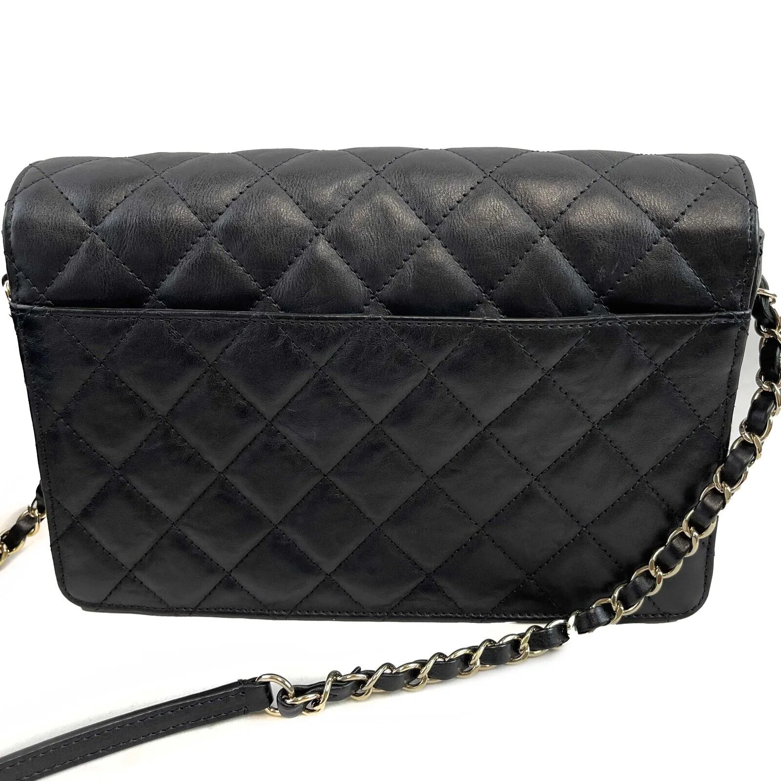 RARE Chanel Double Flap Pocket Medium CC Charm Black Handbag 2017