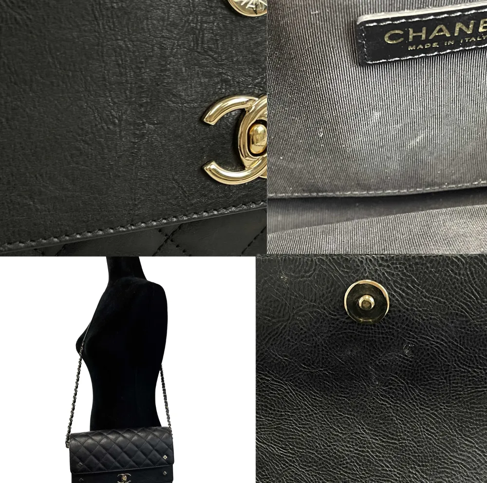 RARE Chanel Double Flap Pocket Medium CC Charm Black Handbag 2017