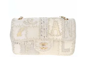 Rare Limited Edition Chanel Cream Patchwork Half Flap Medium Bag