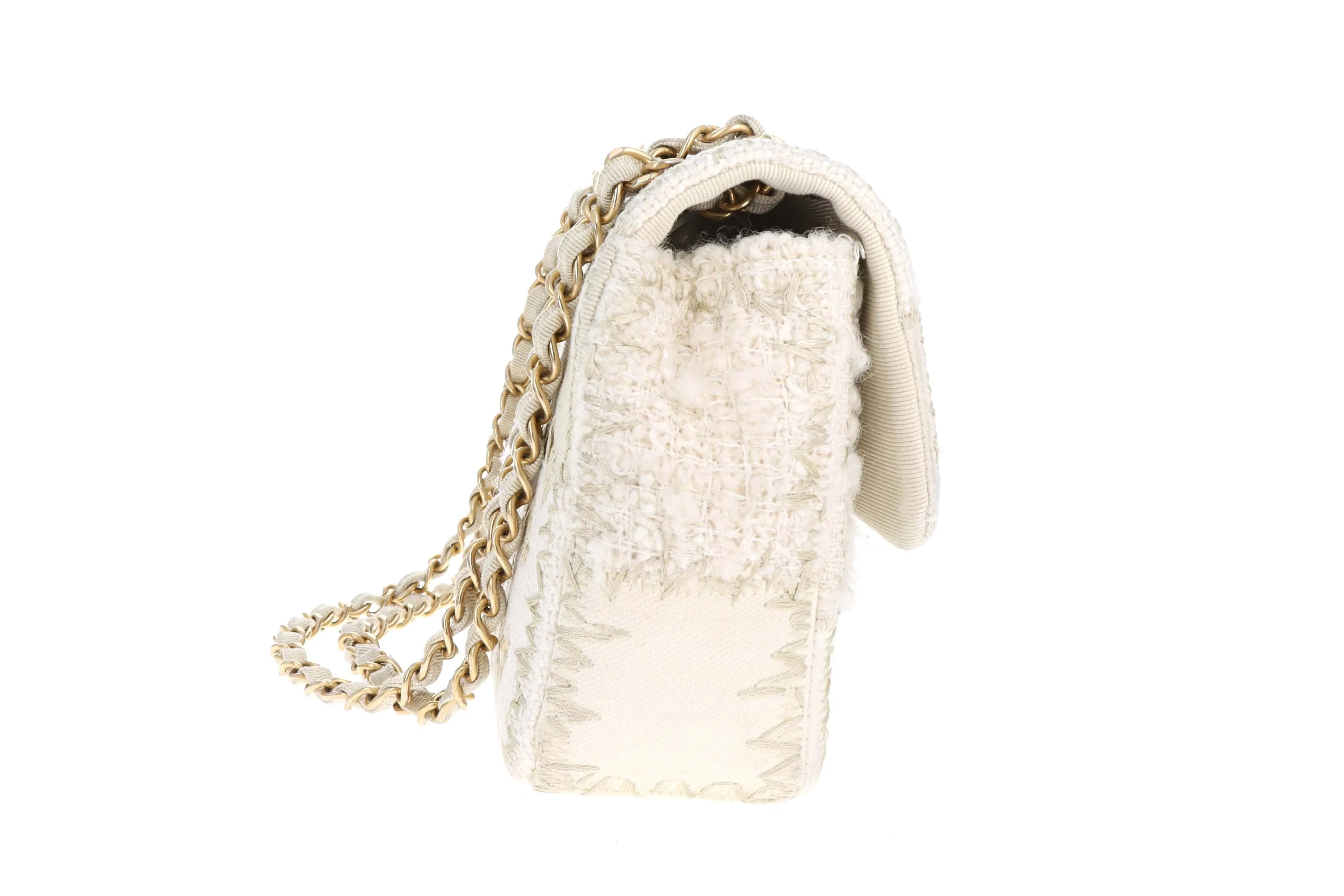 Rare Limited Edition Chanel Cream Patchwork Half Flap Medium Bag
