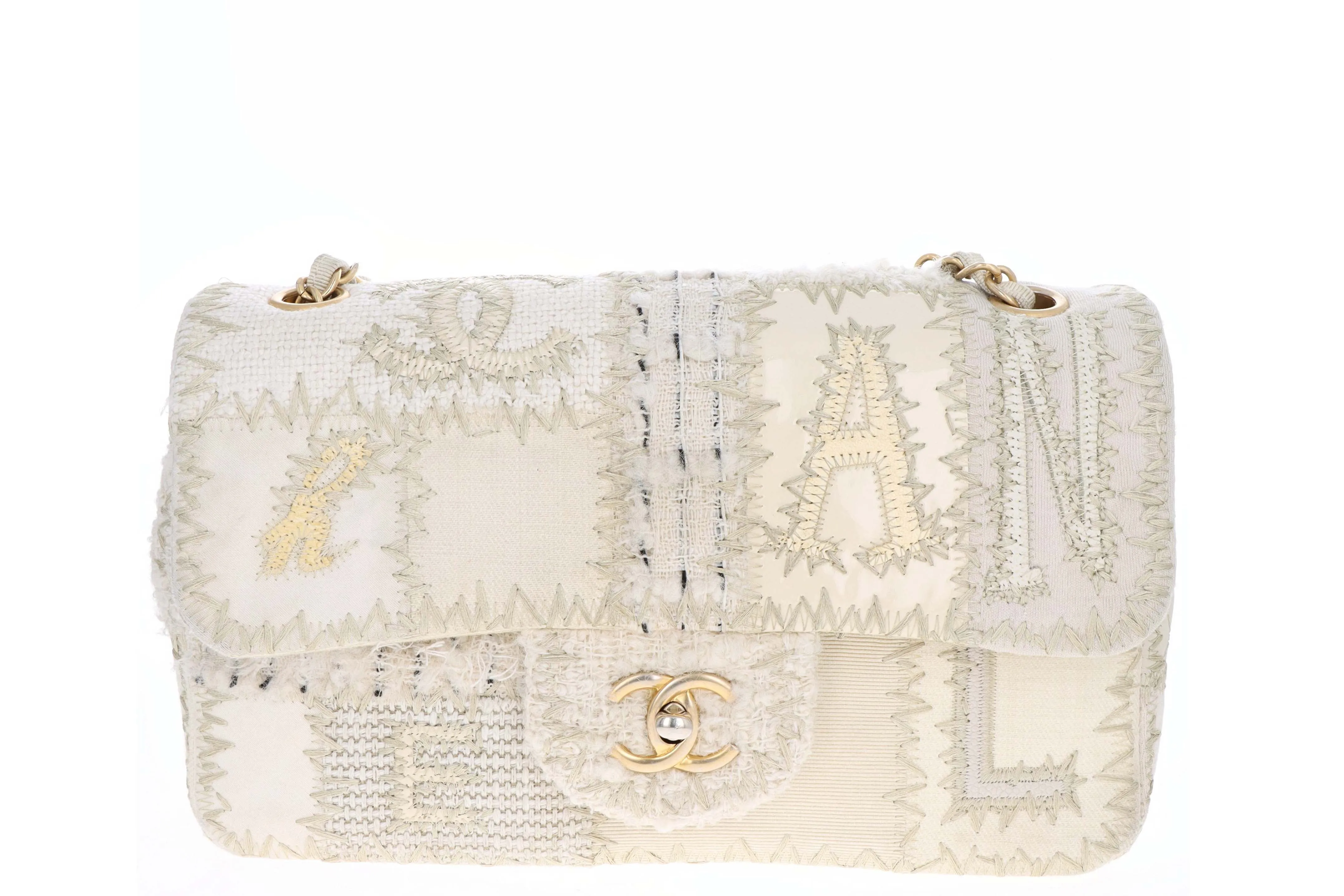Rare Limited Edition Chanel Cream Patchwork Half Flap Medium Bag