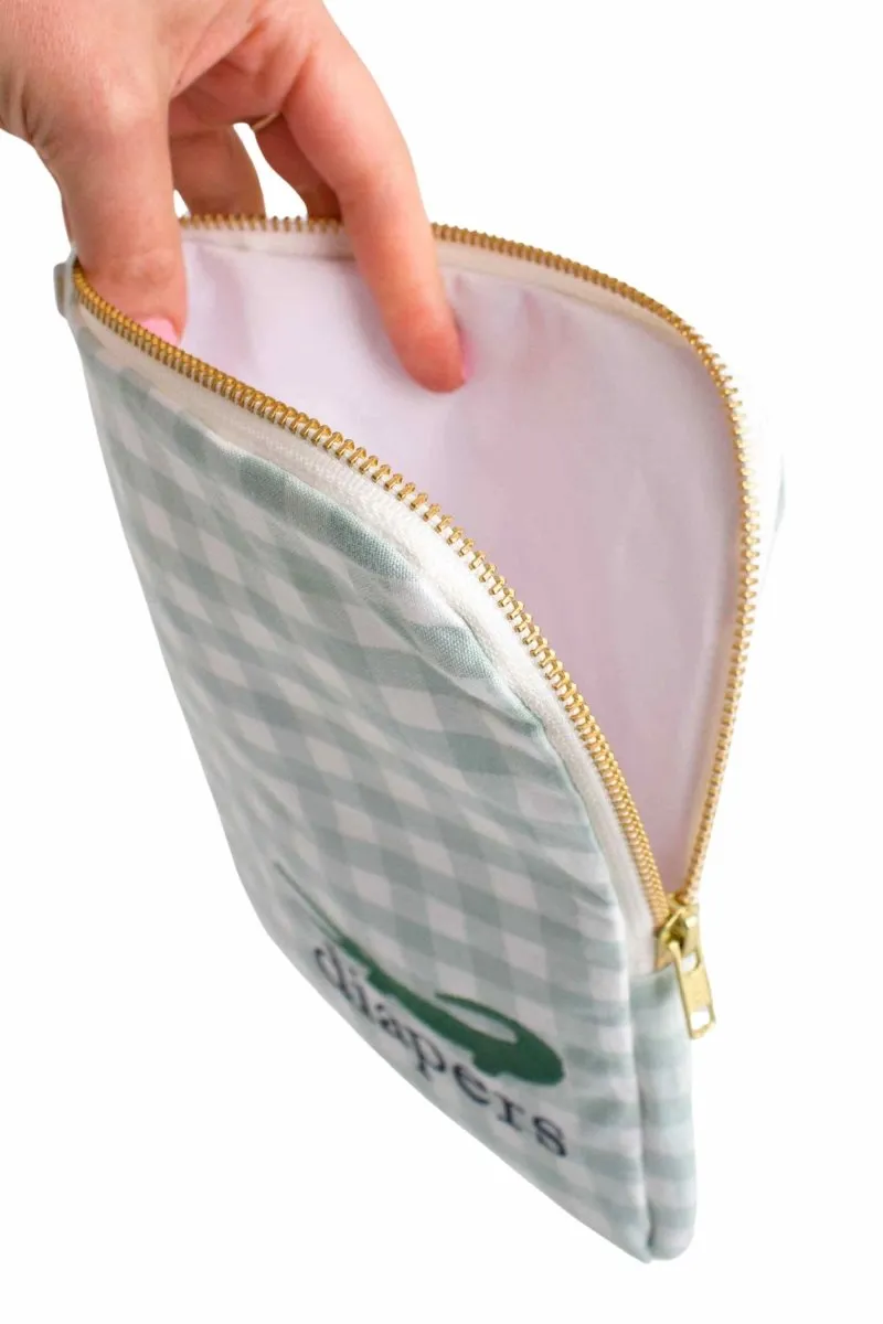 Sage Gingham Alligator Everyday Diaper Pouch