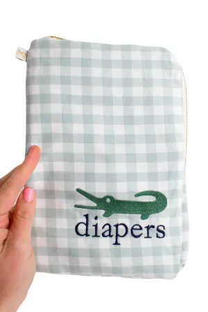 Sage Gingham Alligator Everyday Diaper Pouch