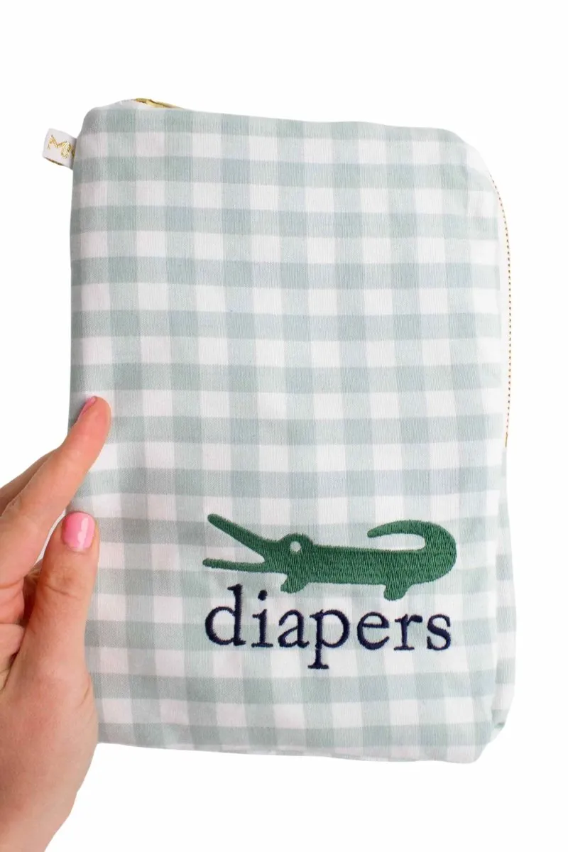 Sage Gingham Alligator Everyday Diaper Pouch