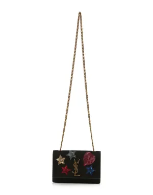Saint Laurent Black Suede Beaded Monogram Kate Shoulder Bag