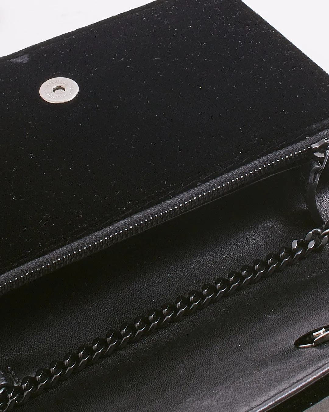 Saint Laurent Black Velvet Crystal Logo Small Kate Tassel Bag