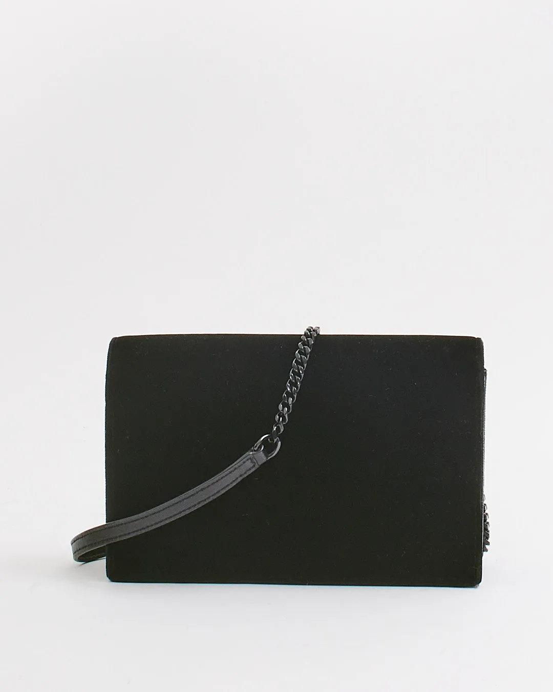 Saint Laurent Black Velvet Crystal Logo Small Kate Tassel Bag