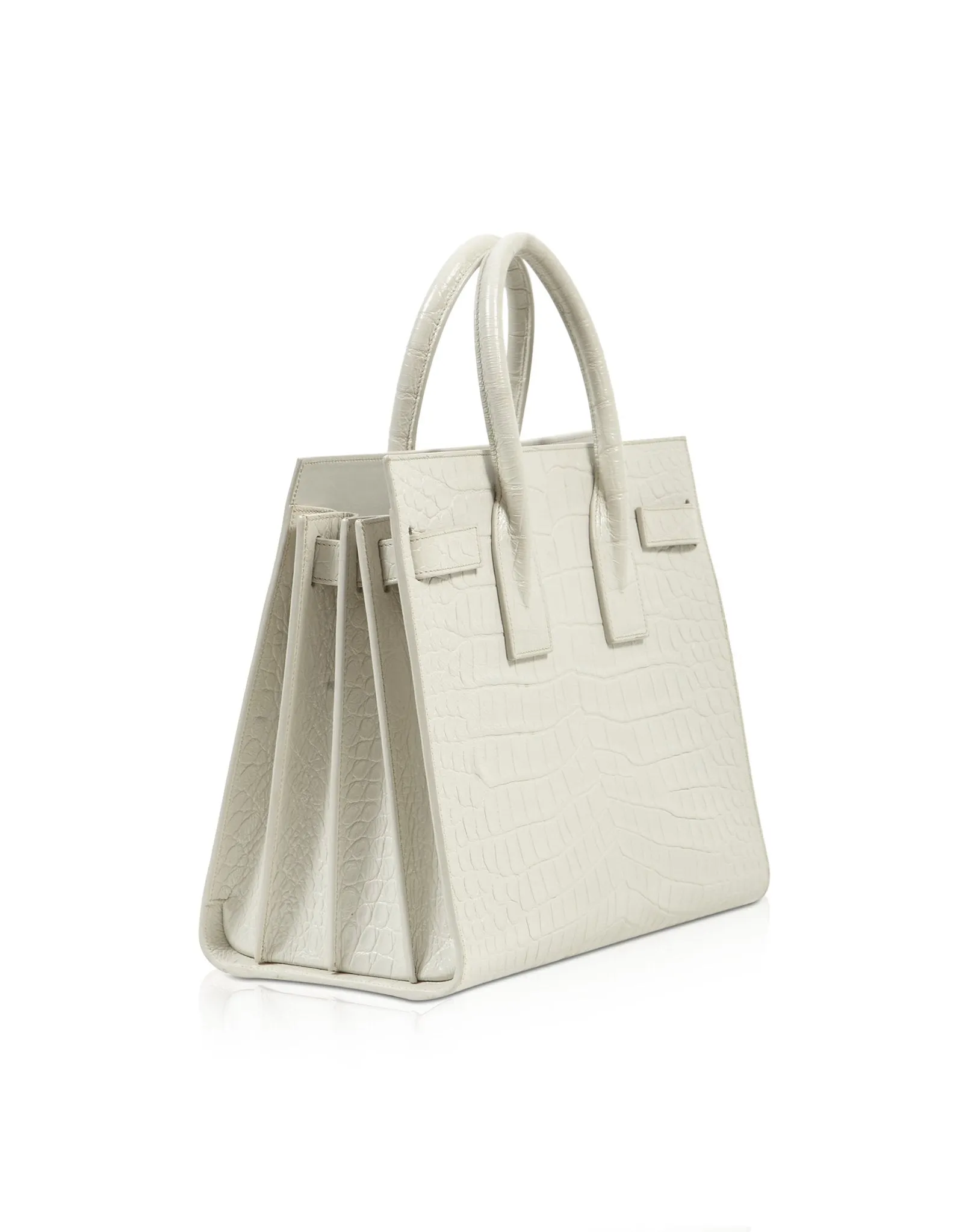 Saint Laurent Dove White Croc Embossed Small Sac de Jour