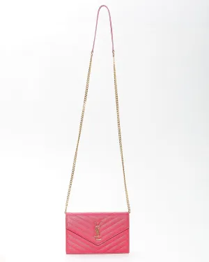 Saint Laurent Fuchsia Chevron Small Matelasse Monogram Wallet On Chain