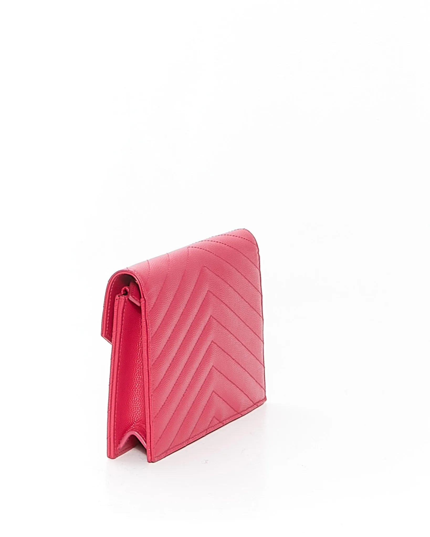 Saint Laurent Fuchsia Chevron Small Matelasse Monogram Wallet On Chain