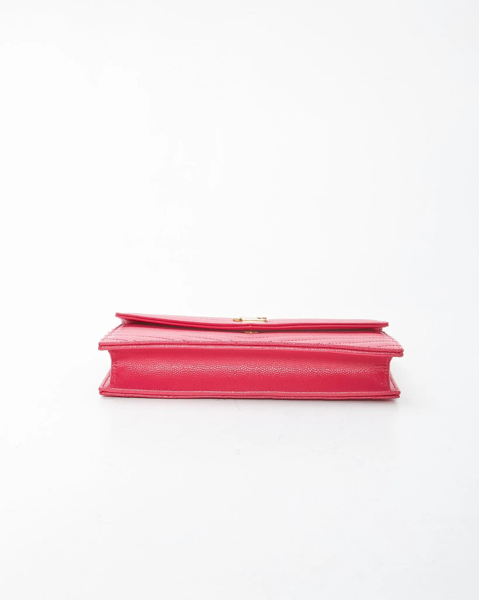 Saint Laurent Fuchsia Chevron Small Matelasse Monogram Wallet On Chain