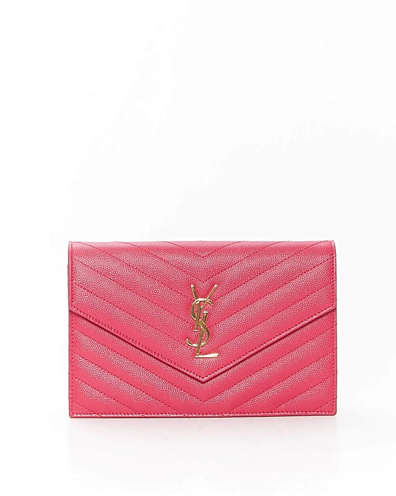 Saint Laurent Fuchsia Chevron Small Matelasse Monogram Wallet On Chain