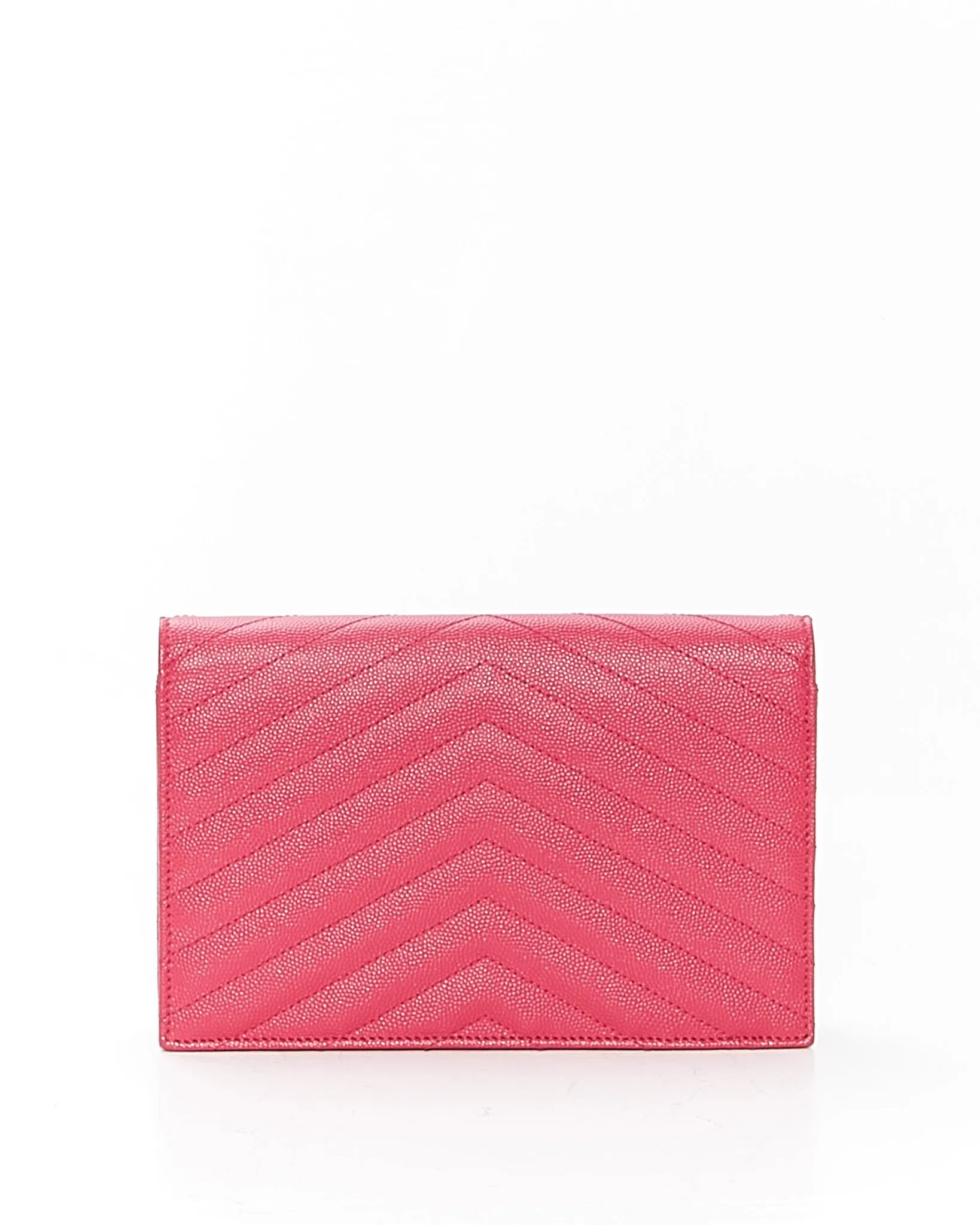 Saint Laurent Fuchsia Chevron Small Matelasse Monogram Wallet On Chain