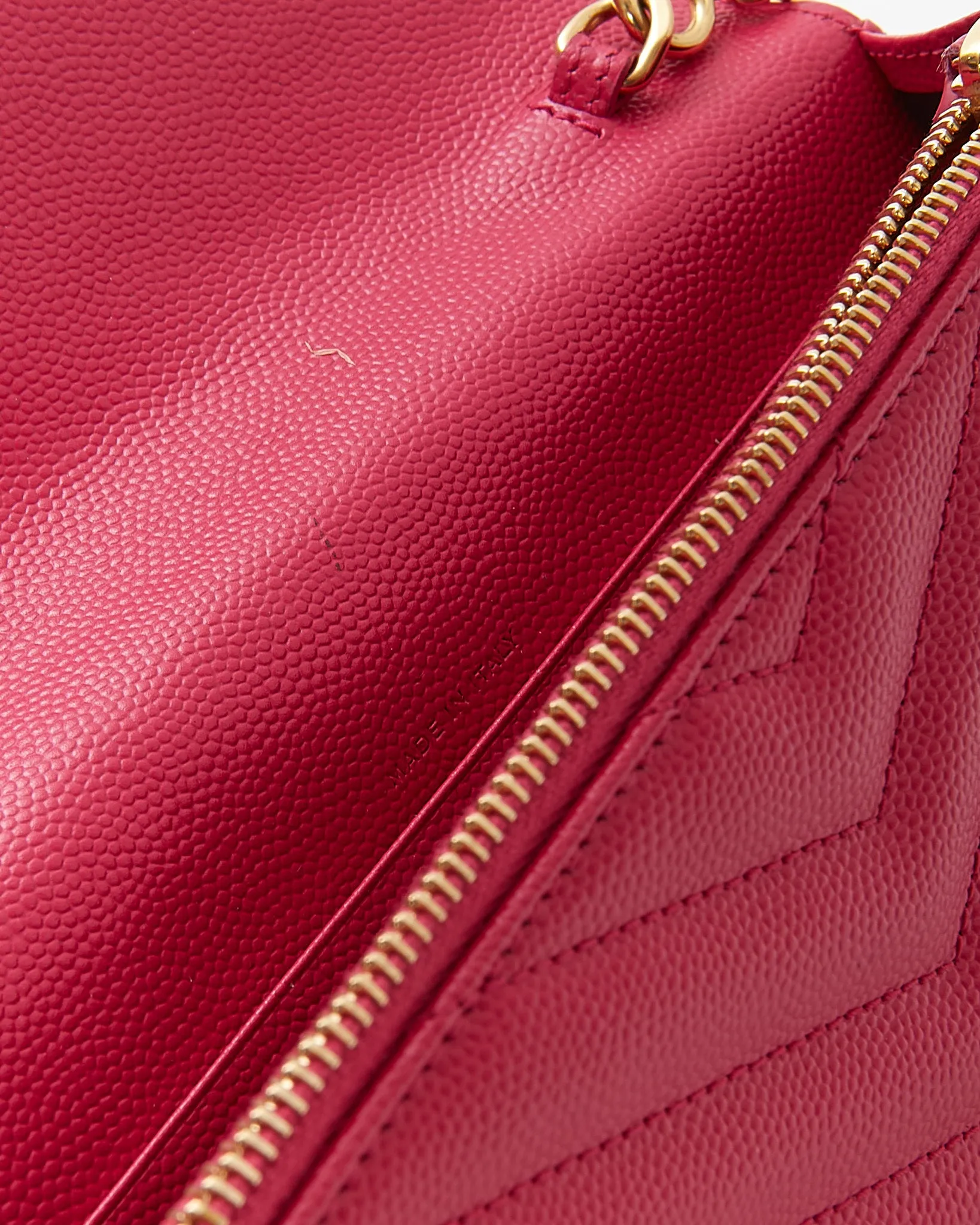 Saint Laurent Fuchsia Chevron Small Matelasse Monogram Wallet On Chain