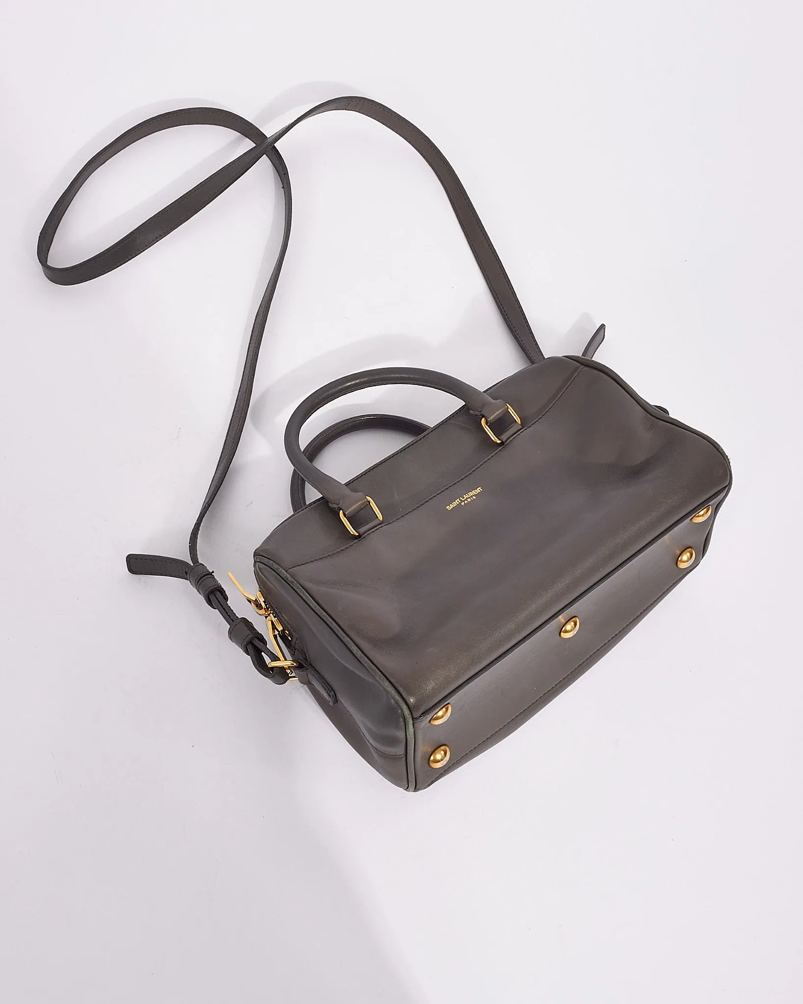 Saint Laurent Grey Leather Classic Baby Duffle Bag