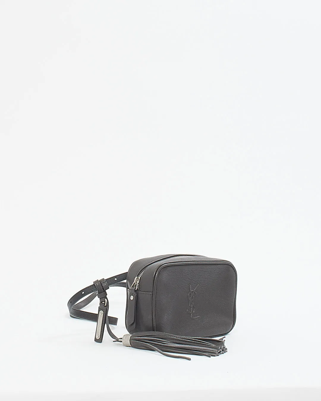 Saint Laurent Grey Leather Embossed Monogram Belt Bag