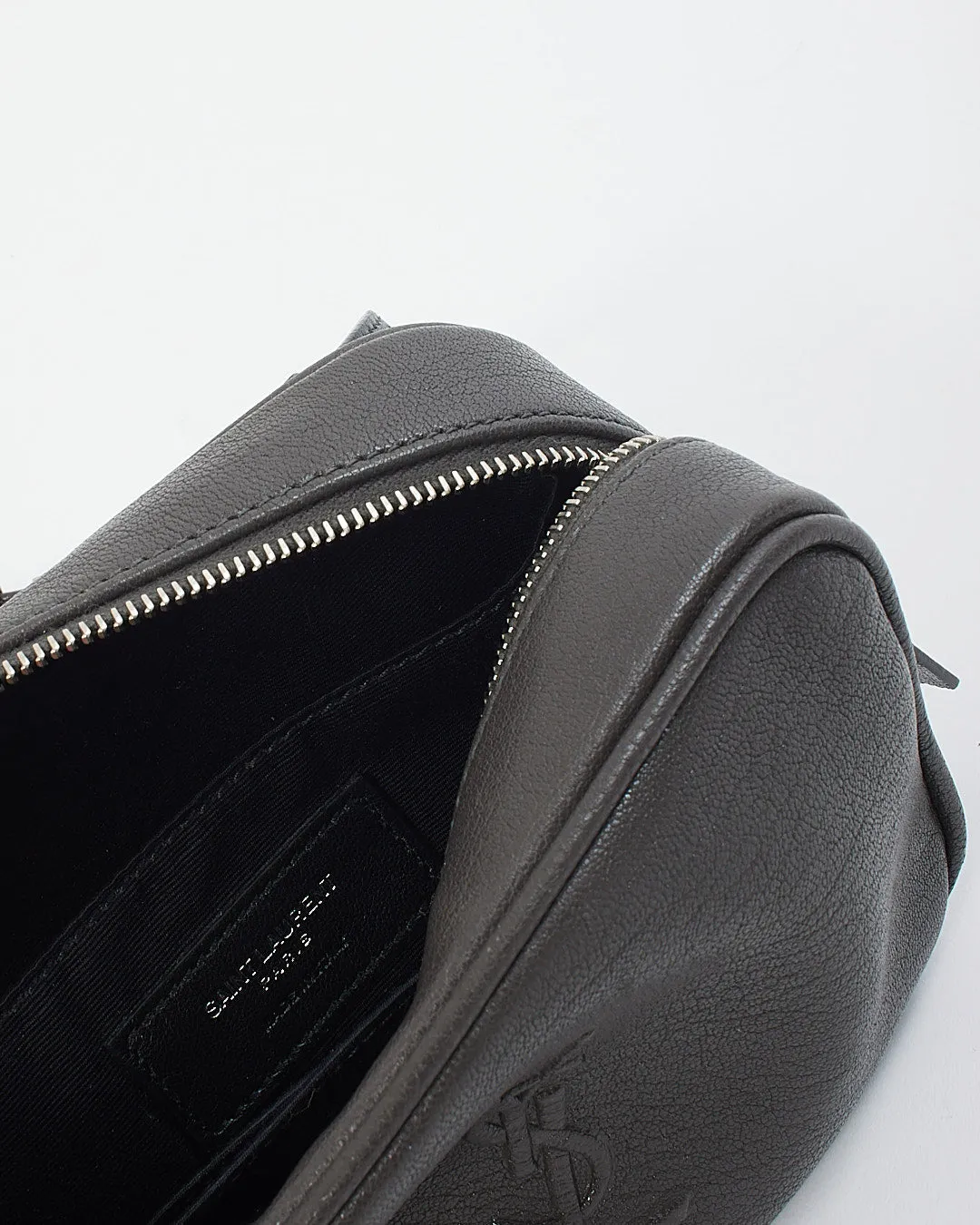 Saint Laurent Grey Leather Embossed Monogram Belt Bag