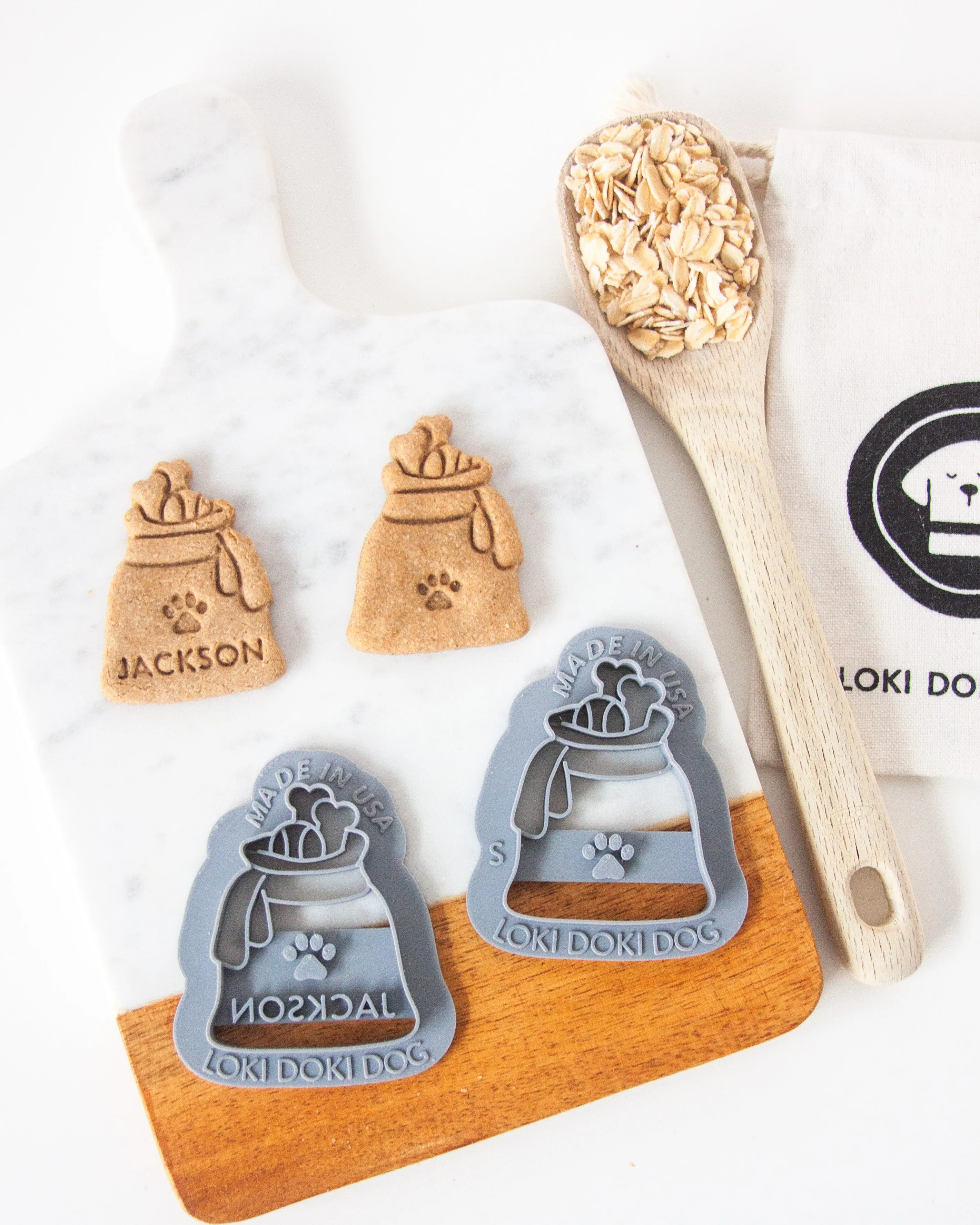 Santa Sack For Puppy Dog with Bones & Ball- Dog Biscuit Cookie Cutter (PERSONALIZED)