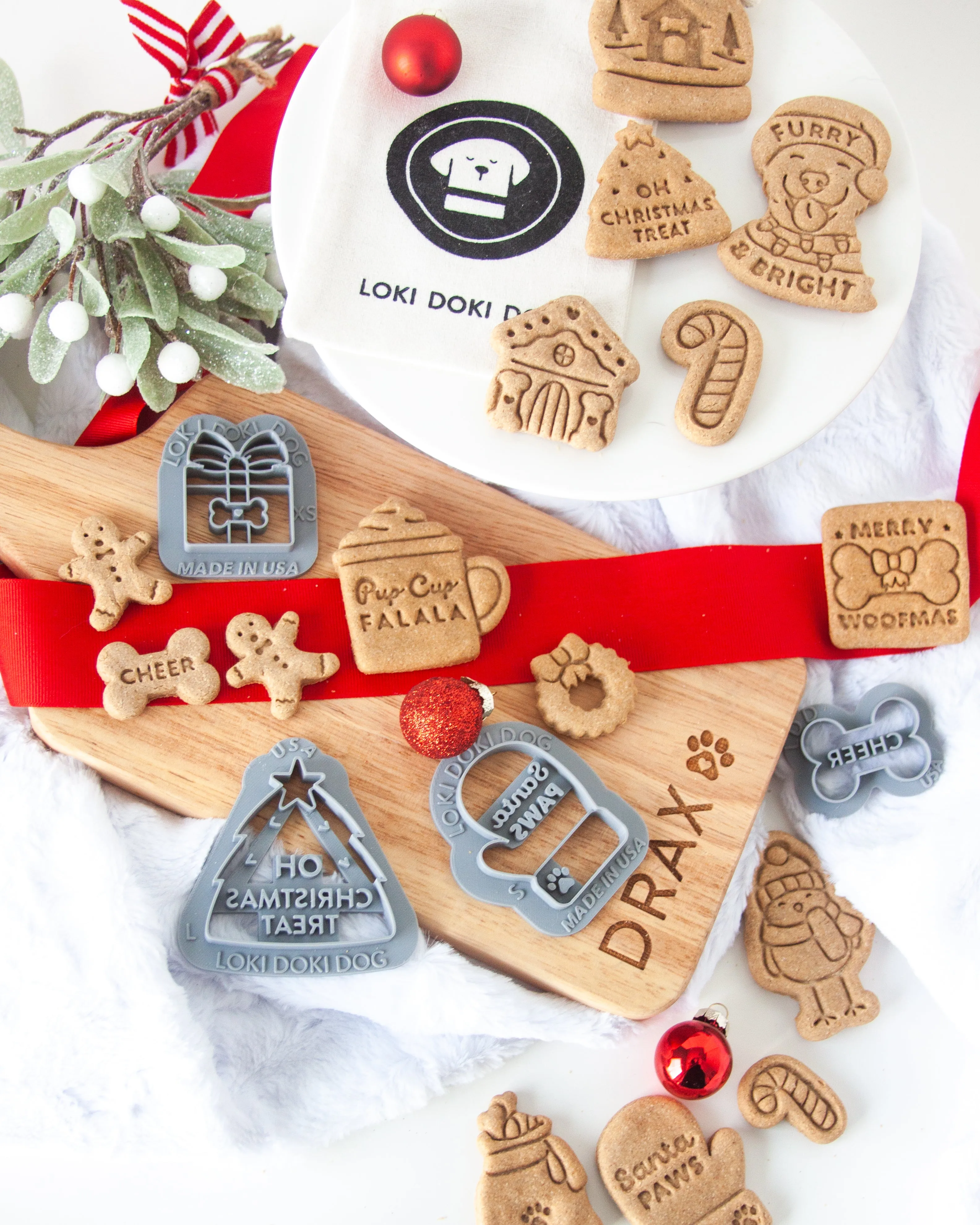 Santa Sack For Puppy Dog with Bones & Ball- Dog Biscuit Cookie Cutter (PERSONALIZED)