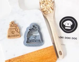Santa Sack For Puppy Dog with Bones & Ball- Dog Biscuit Cookie Cutter (PERSONALIZED)