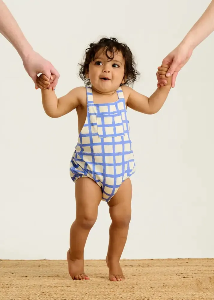Scooter - Blue Checker Jersey Baby Bubble Romper