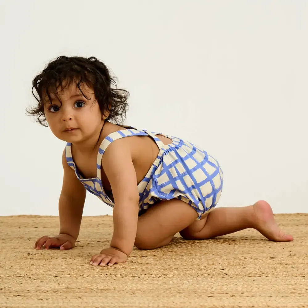 Scooter - Blue Checker Jersey Baby Bubble Romper