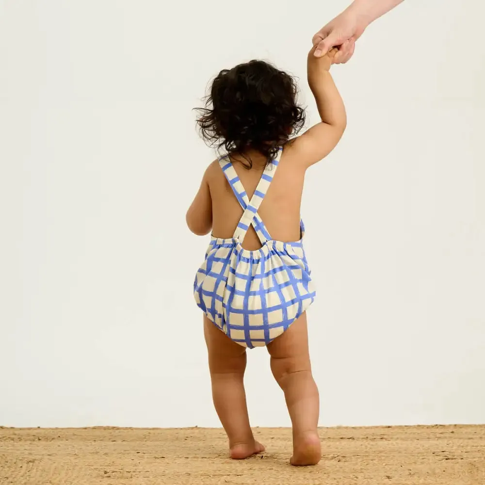 Scooter - Blue Checker Jersey Baby Bubble Romper