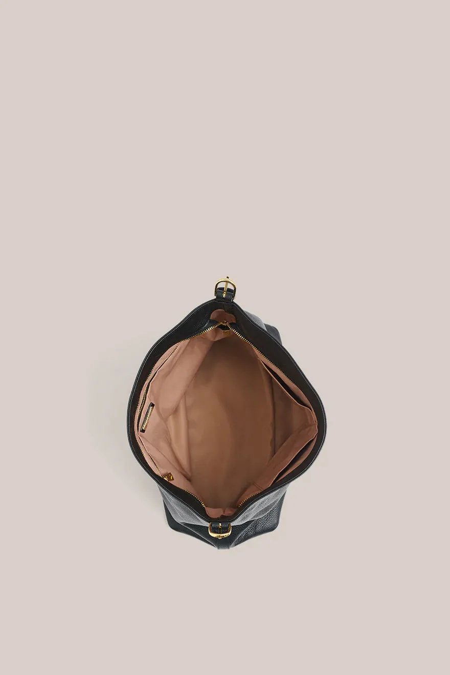Serena Black Leather Hobo Bag