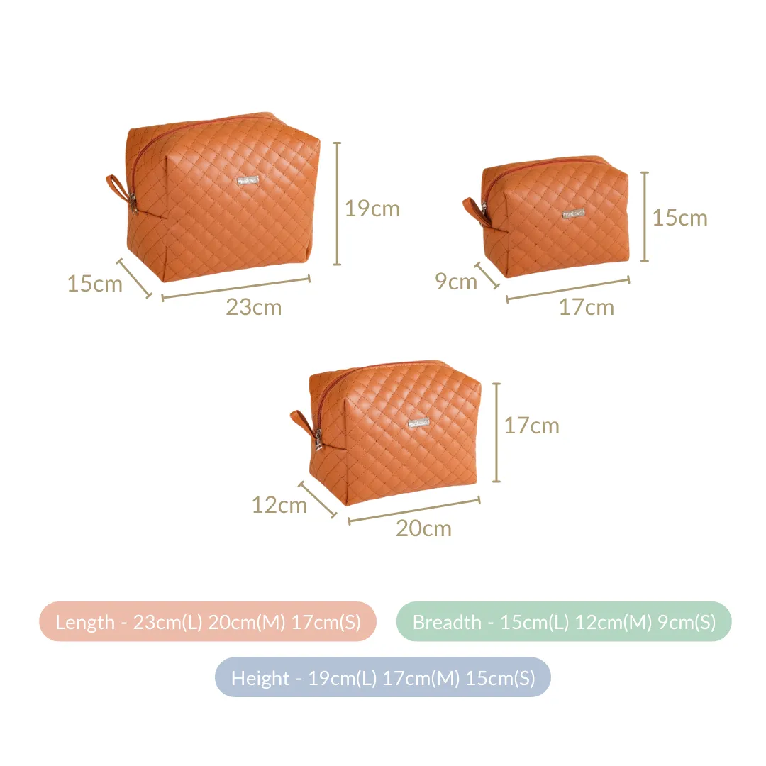 Set Of 3 Water Resistant Makeup Pouches Tan