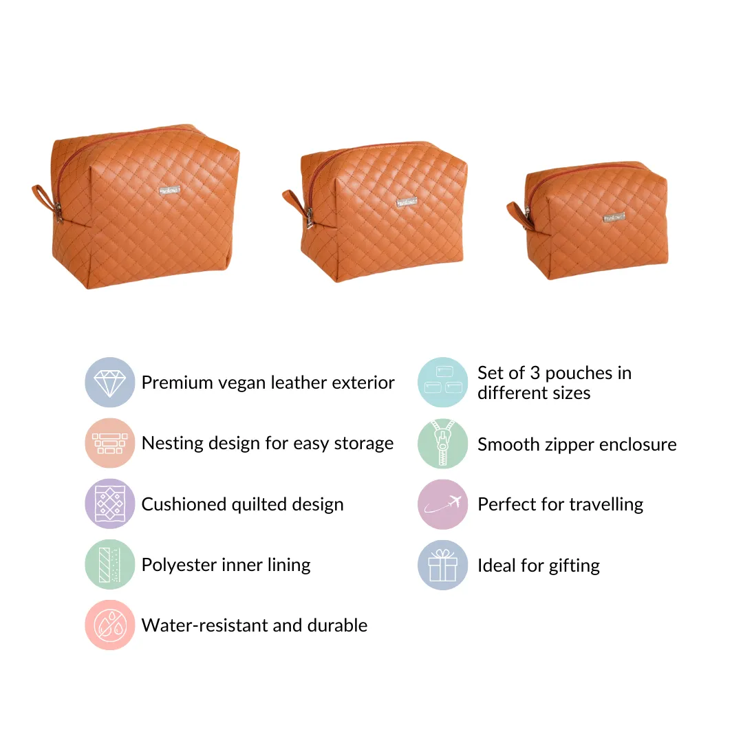 Set Of 3 Water Resistant Makeup Pouches Tan