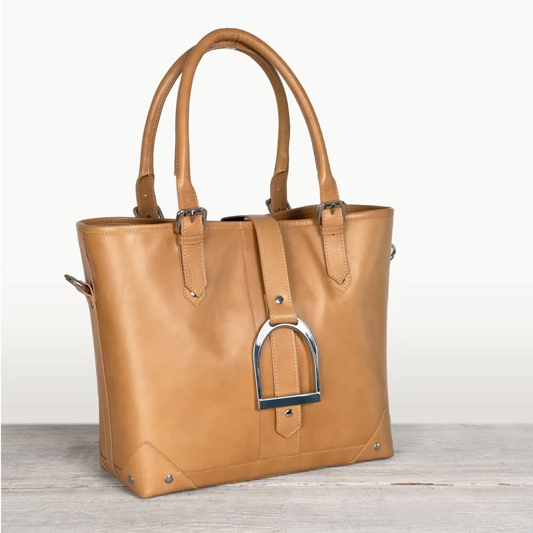 Signature - Equestrian Stirrup Tote Bag in Caramel Italian Leather