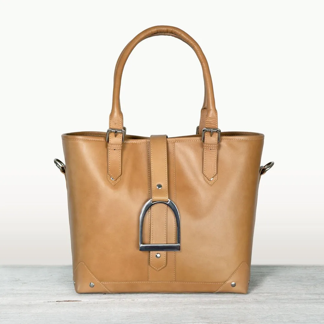 Signature - Equestrian Stirrup Tote Bag in Caramel Italian Leather