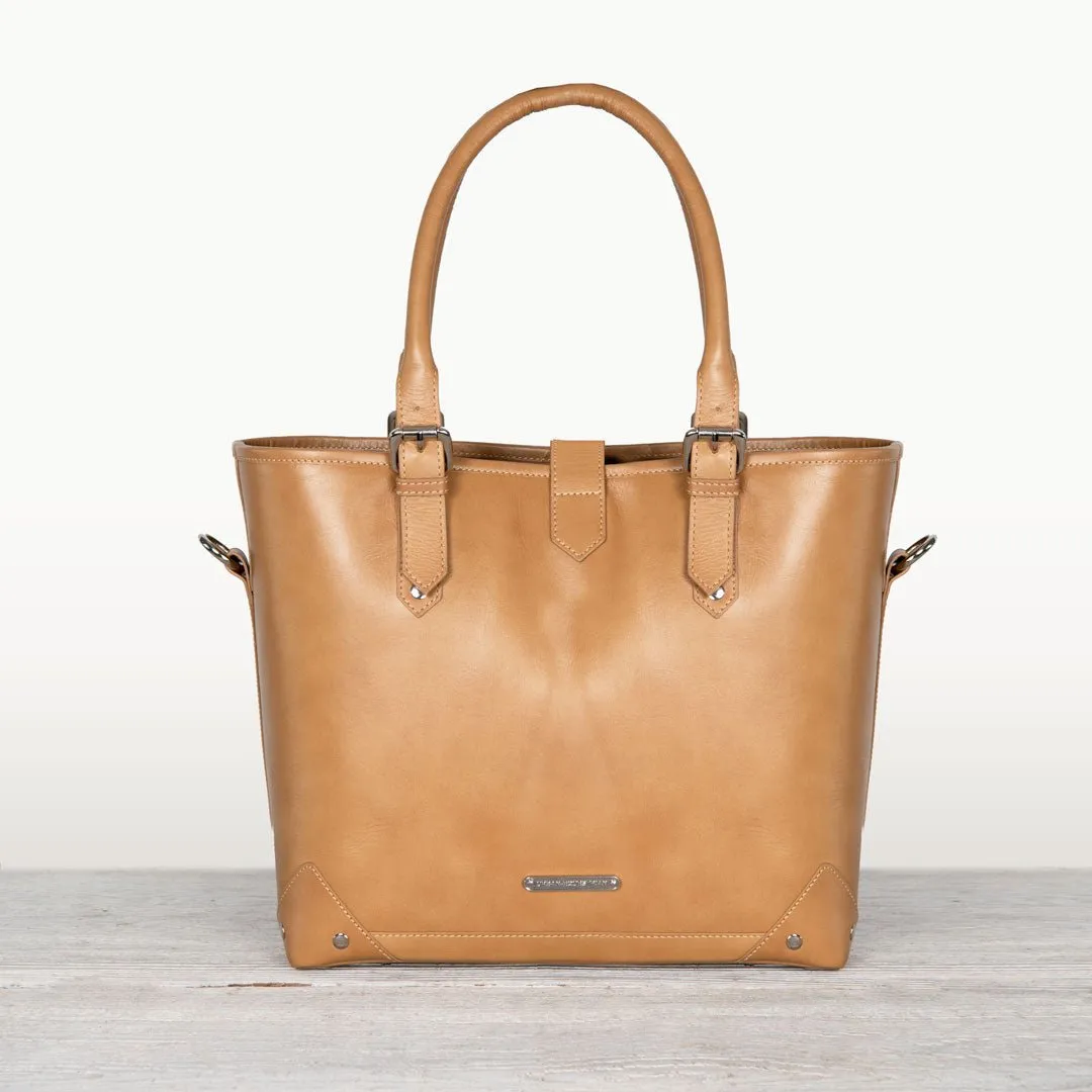 Signature - Equestrian Stirrup Tote Bag in Caramel Italian Leather