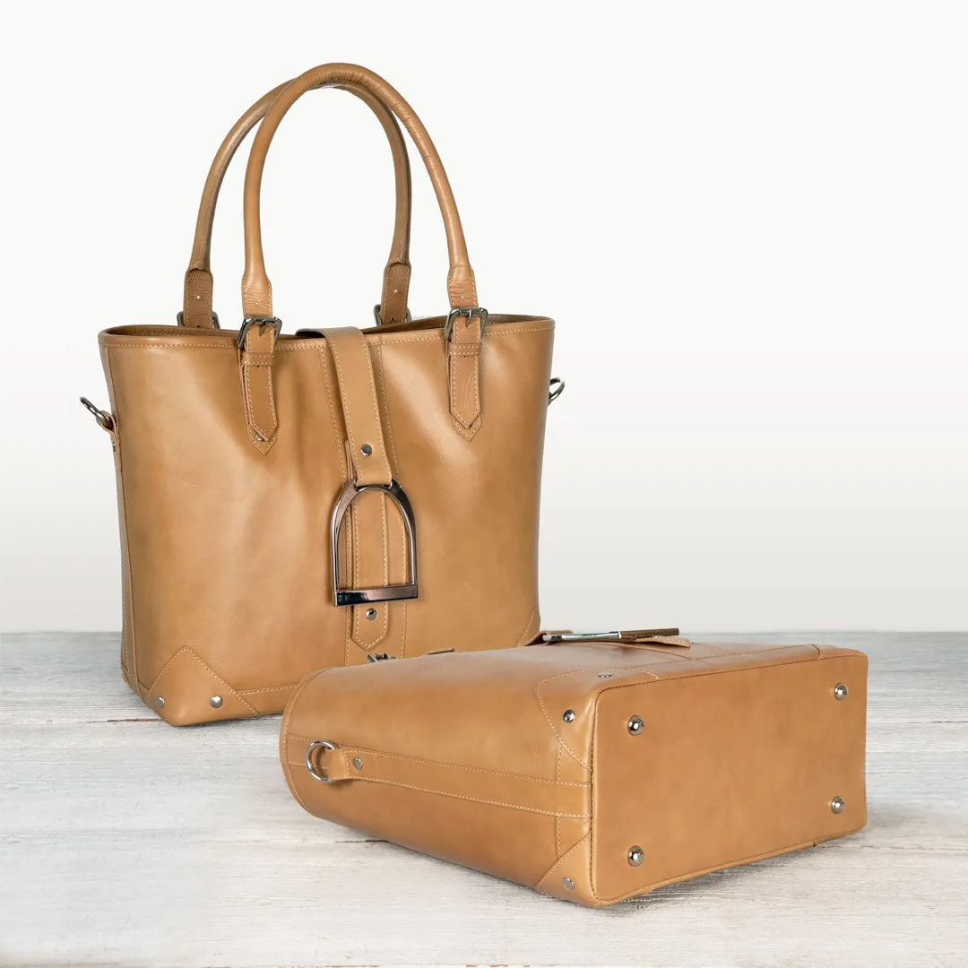 Signature - Equestrian Stirrup Tote Bag in Caramel Italian Leather