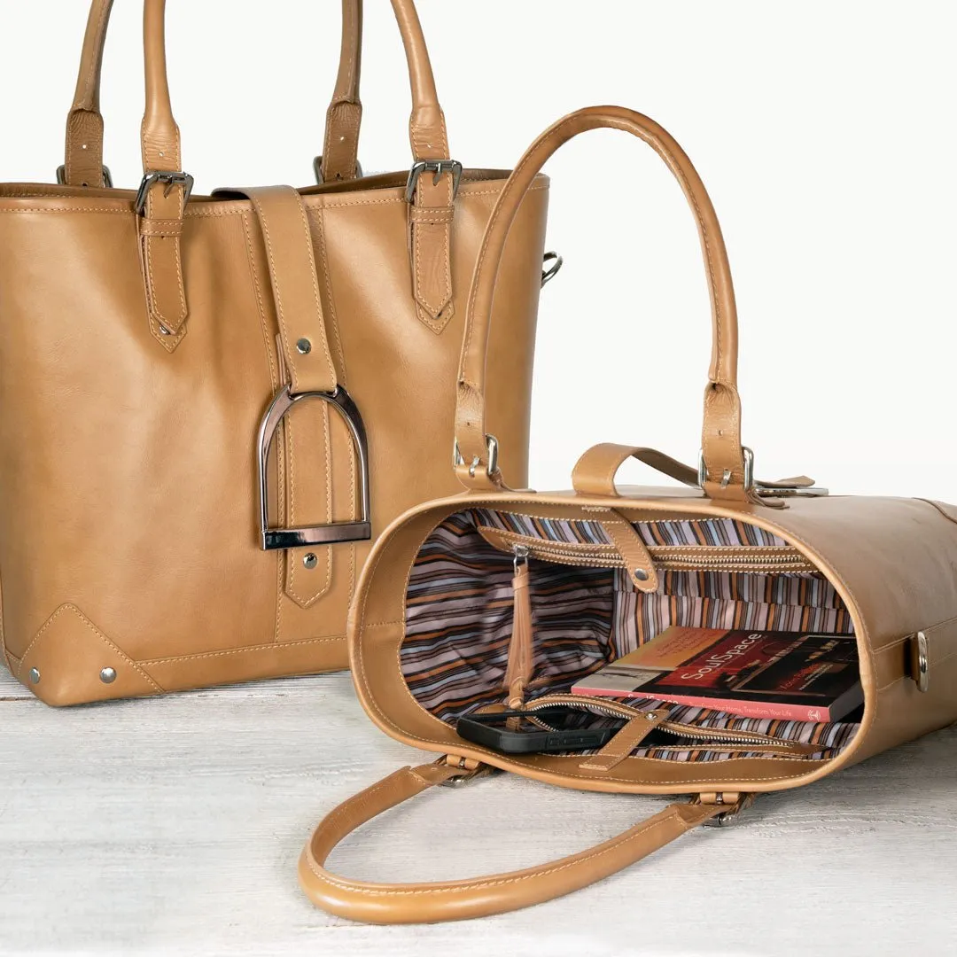 Signature - Equestrian Stirrup Tote Bag in Caramel Italian Leather