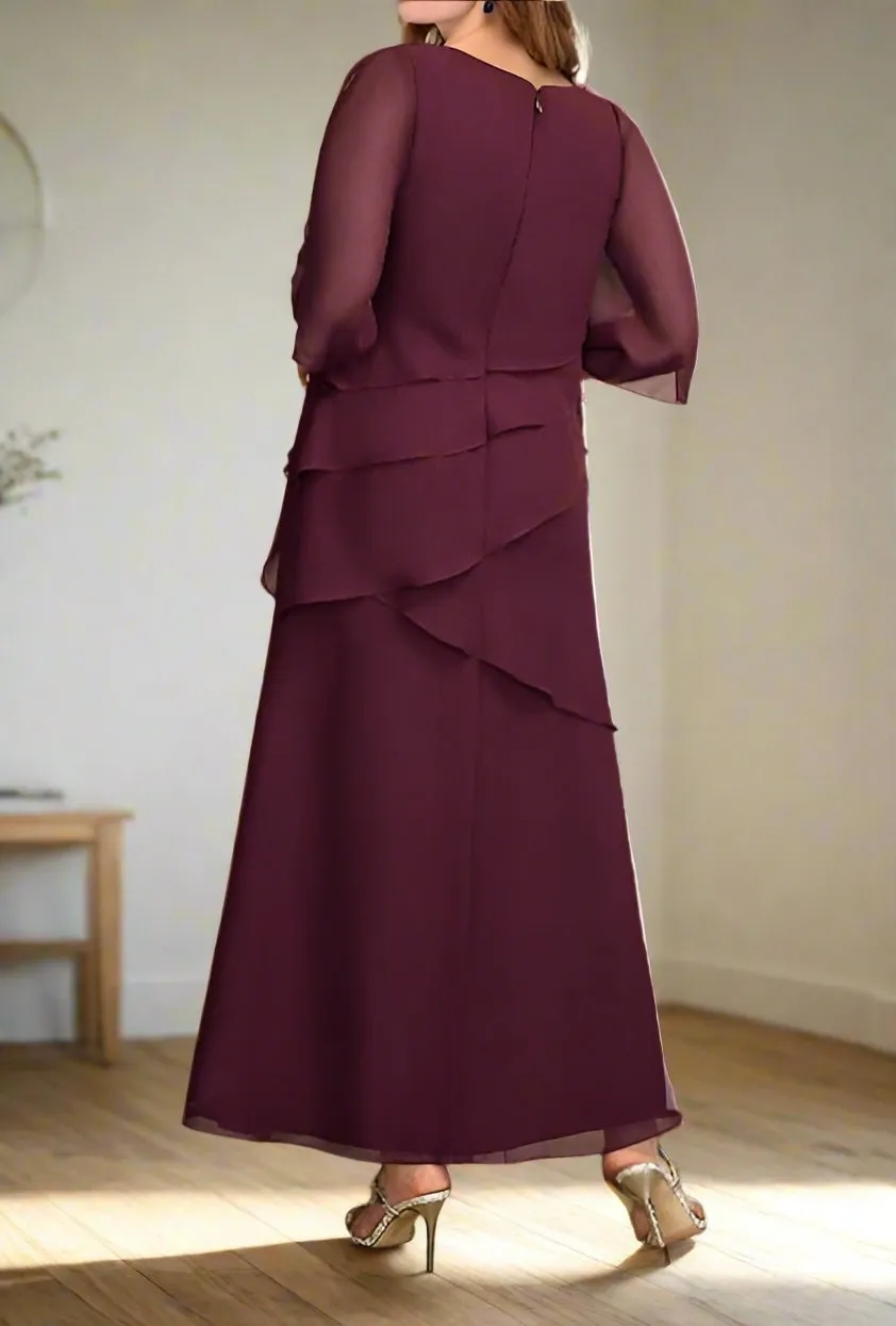 Simple A-Line Burgundy Ankle Length Mother of The Bride Dresses