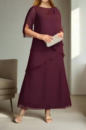 Simple A-Line Burgundy Ankle Length Mother of The Bride Dresses