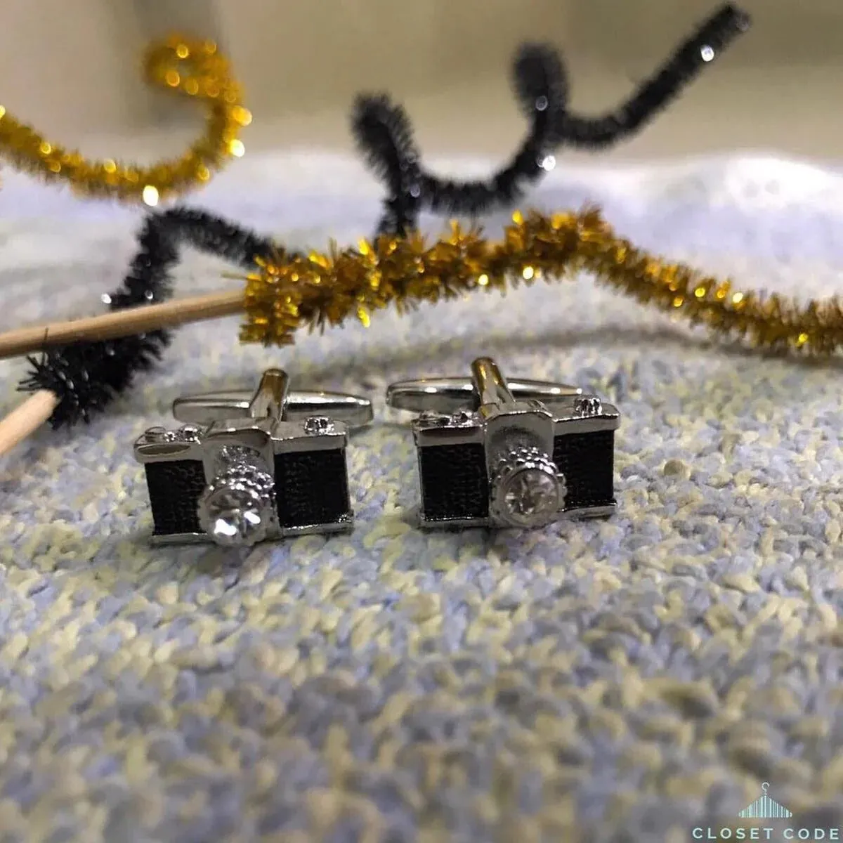 Sleek Black Camera Cufflinks in Presentation Gift Box